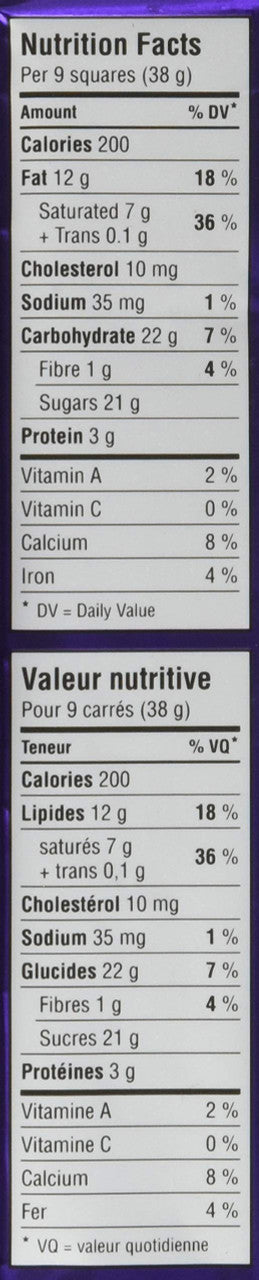 Cadbury Dairy Milk Chocolate, 100g/3.5 oz., Bar, {Imported from Canada}